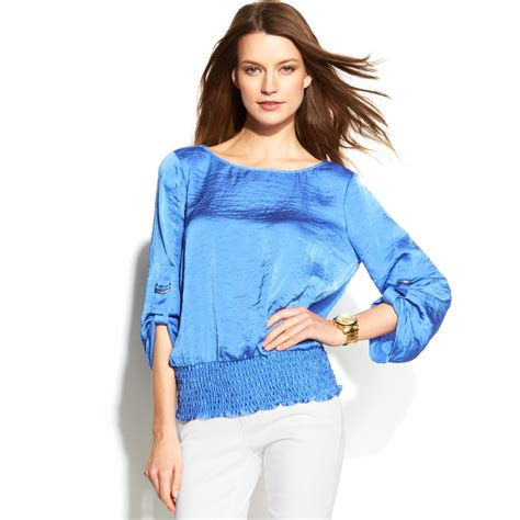 blouse blue and white michael kors|michael kors blouse price.